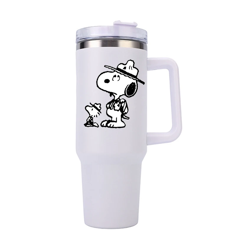 Anime Snoopy Large Capacity Insulated Handle Bottle Kawaii Girls Boys Coffee Milk Travel Sports Thermal Cup Valentine Day Gifts