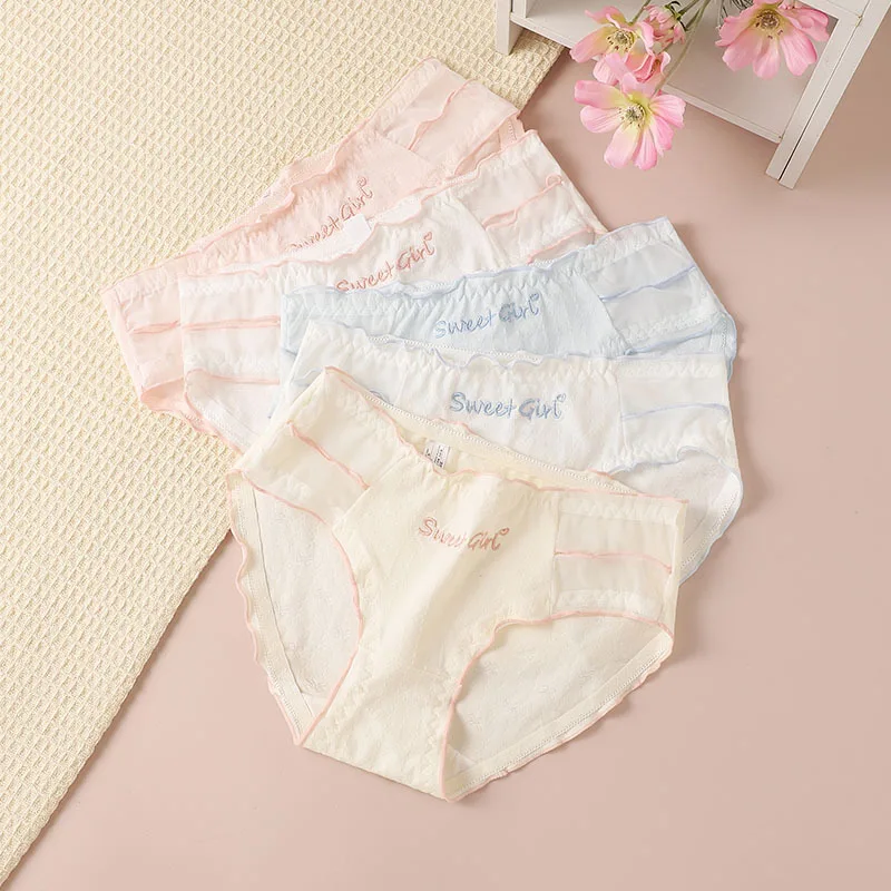 Girls' Underpants Underwear Student Lace Breathable Comfortable and Cute Letter Triangle Underpants Children's Pink Blue Pants