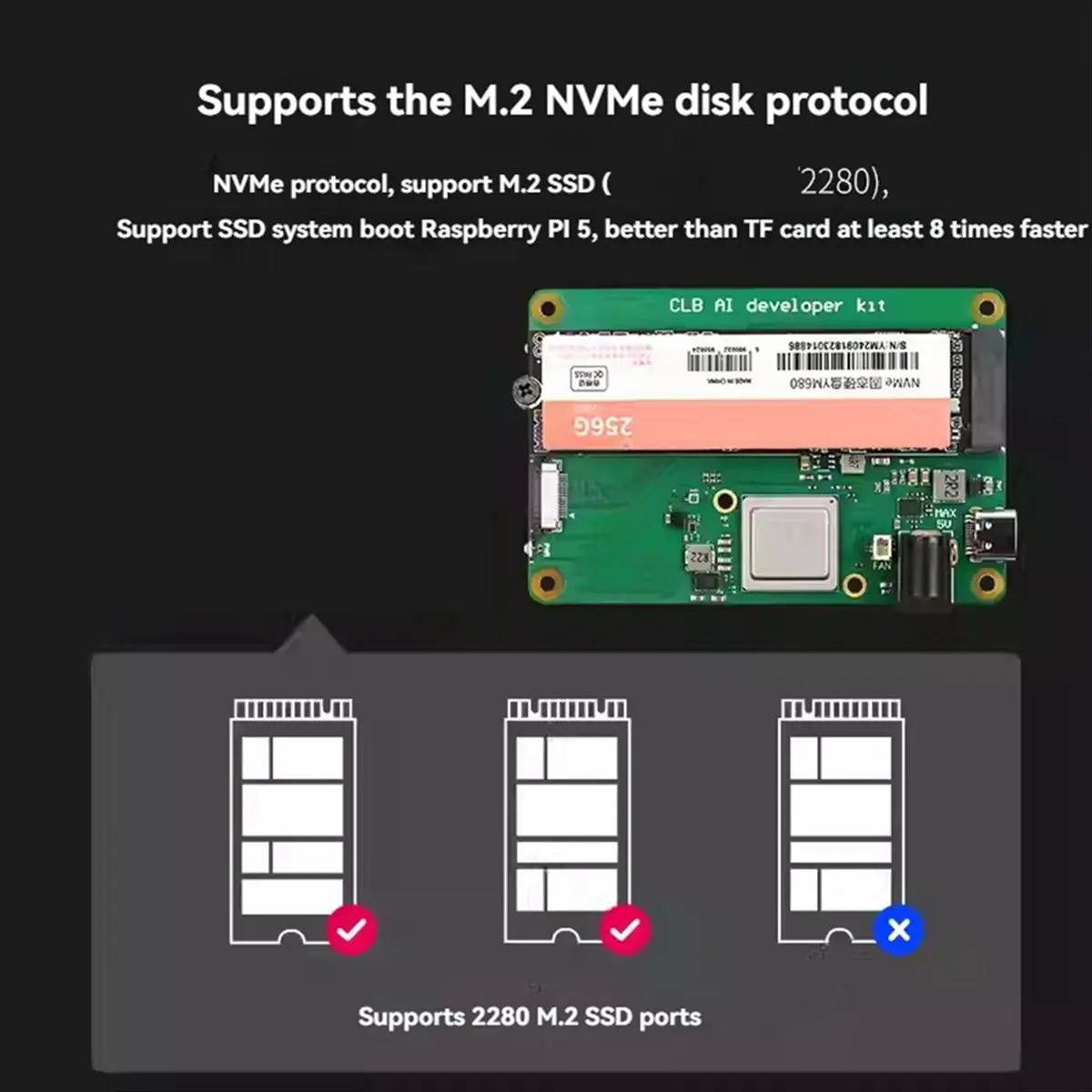 Dynamic For Raspberry Pi 5 CLB AI DP Kit AI Kit for Raspberry Pi PCIE to M.2 Expansion Board Hailo-8 Kit for 2280 M.2 NVME SSD
