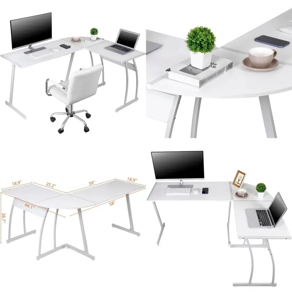 

Современный белый L-образный стол для домашнего офиса, игр и письменной рабочей станции