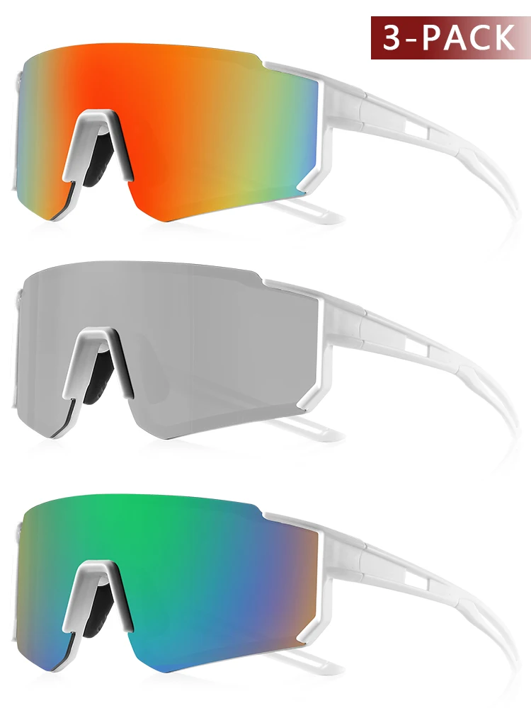 AliExpress CRIXALIS 3Pcs Ultra Large Framework Spots Sunglssses For Men White Frame Cycling Skiing & Snowboarding Women Sunglasses UV400