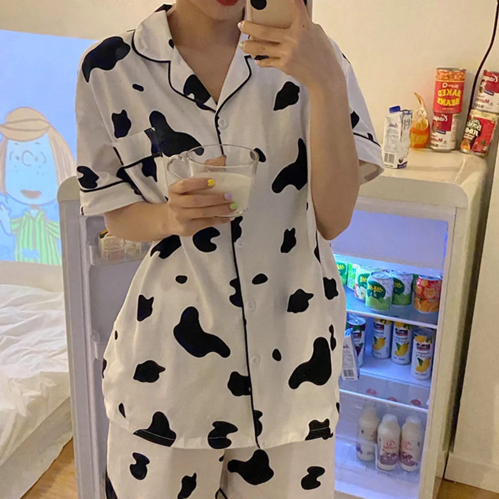 Short Sleeve Cow Pajamas Woman for Men Clothes Sleeping Polyester Print Nightgown