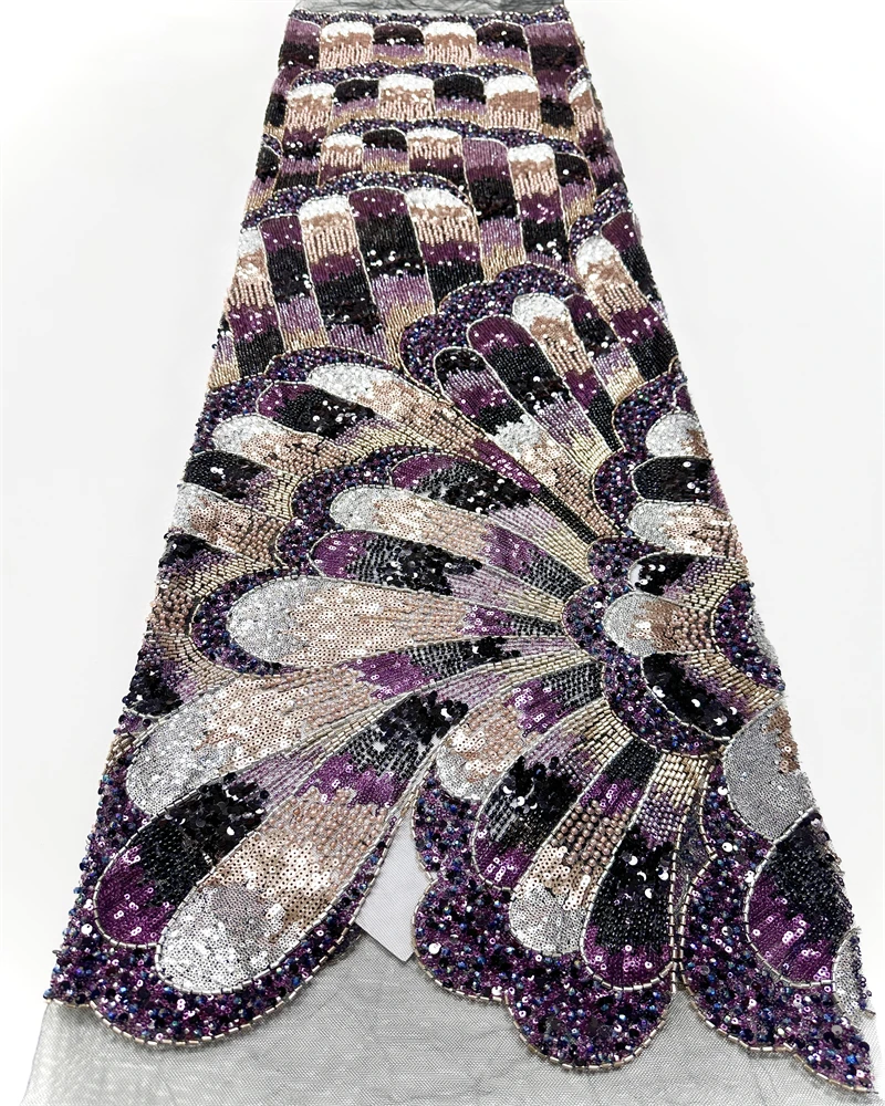 2025 Luxury French Mesh Embroidery Beaded Lace Fabric African Nigerian Sequins Lace Fabric For Wedding Dress Sewing Material