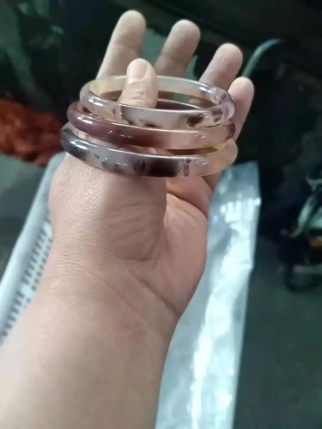 Natural Original Ecological Pattern Chalcedony Agate Jade Round Bracelet Handcarved Bangles Jewelry
