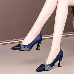 Zapatos De tacón Alto con cristales brillantes para mujer, calzado De primavera y verano, cómodo y elegante, color azul marino, E357