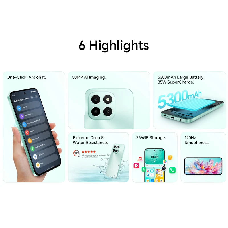 هاتف ذكي Honor X6c الإصدار العالمي الجديد بشاشة 6.61 بوصة 120 هرتز TFTLCD 50 ميجابكسل 5300 مللي أمبير في الساعة 35 وات هاتف مقاوم للماء ومقاوم للسقوط