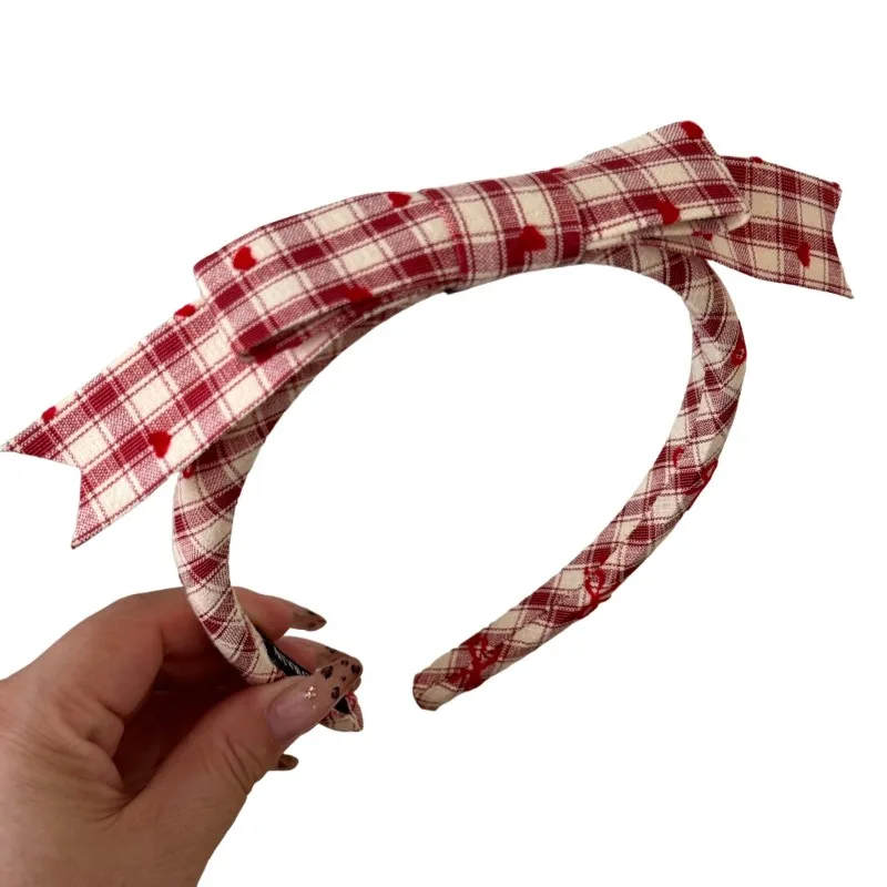 Korean retro love plaid bow headband headband high cranial top temperament versatile hairpin headgear new model