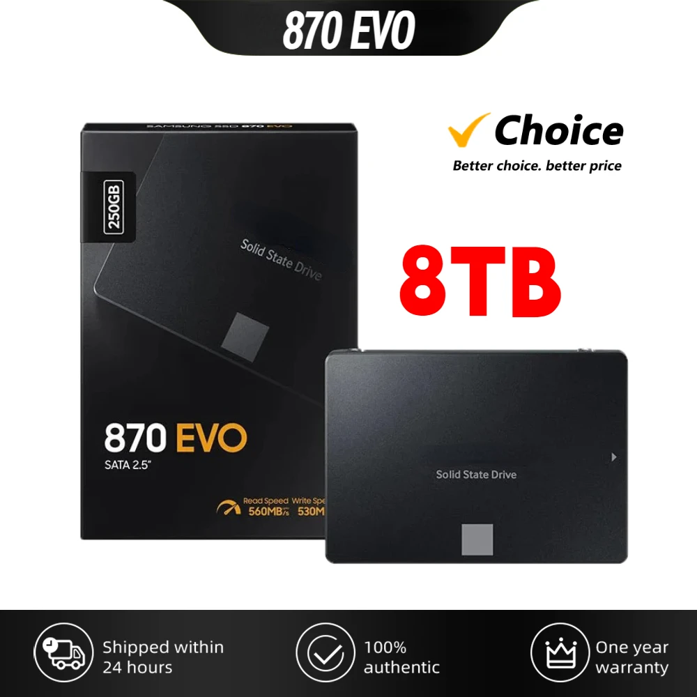 

100% New 870 EVO 1TB 2TB 4TB 8TB SSD Internal Solid State Drive 2.5 Inches Hard Disk SATA III MLC for PC PS4 Desktop PS5 Laptop