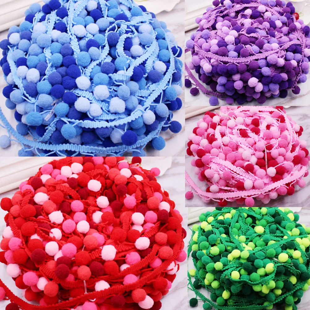 

4.5M Ball Trim Purple 12Mm Rainbow Tassel Fringe Lace For Diy Skirt Waist Band Clothes Embellishment Craft