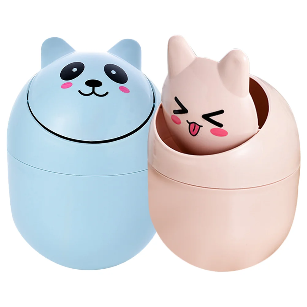 

2 Pcs Bedroom Cartoon Household Wastebasket (blue + Pink) Office Bin Tabletop Trash Can