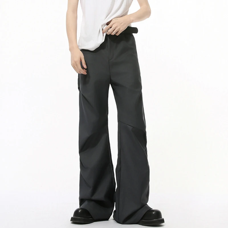 IEFB American Style Men Casual Pants Three-dimensional Pleated Solid Color Straight Wide Leg Male Trousers New Chic 2024 9C8103