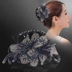 New Rhinestone Flower Hair Grab Fashion Spider Claw Clip Barrettes Ladies Vintage Crystal Elegant Headwear Hair Styling Tools