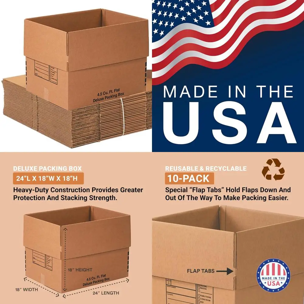 

Large Corrugated Single Wall Cardboard Boxes 24x18x18 - 10 Pack for Shipping, Packaging, Moving, Storage