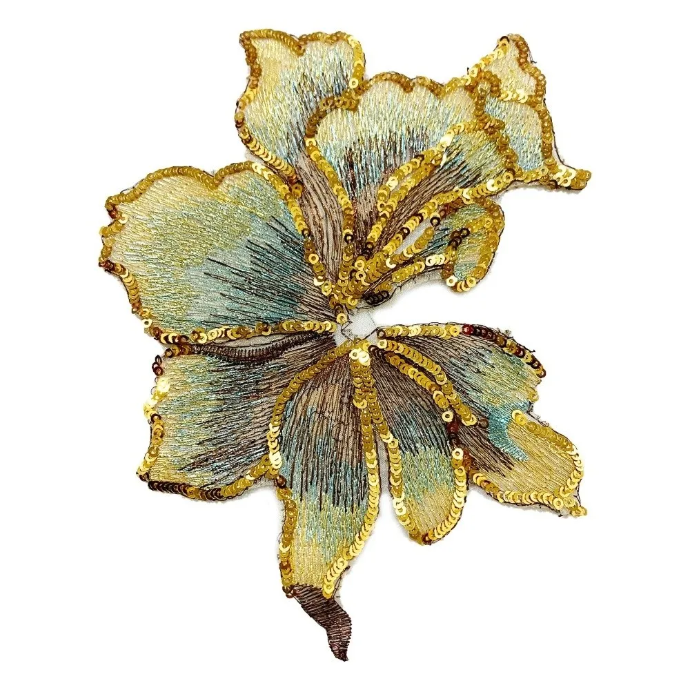 Creative Big Sequin Flower Applique DIY Sew on 3D Flower Embroidery Patches Mesh Applique Lace Trim Embroidered Applique