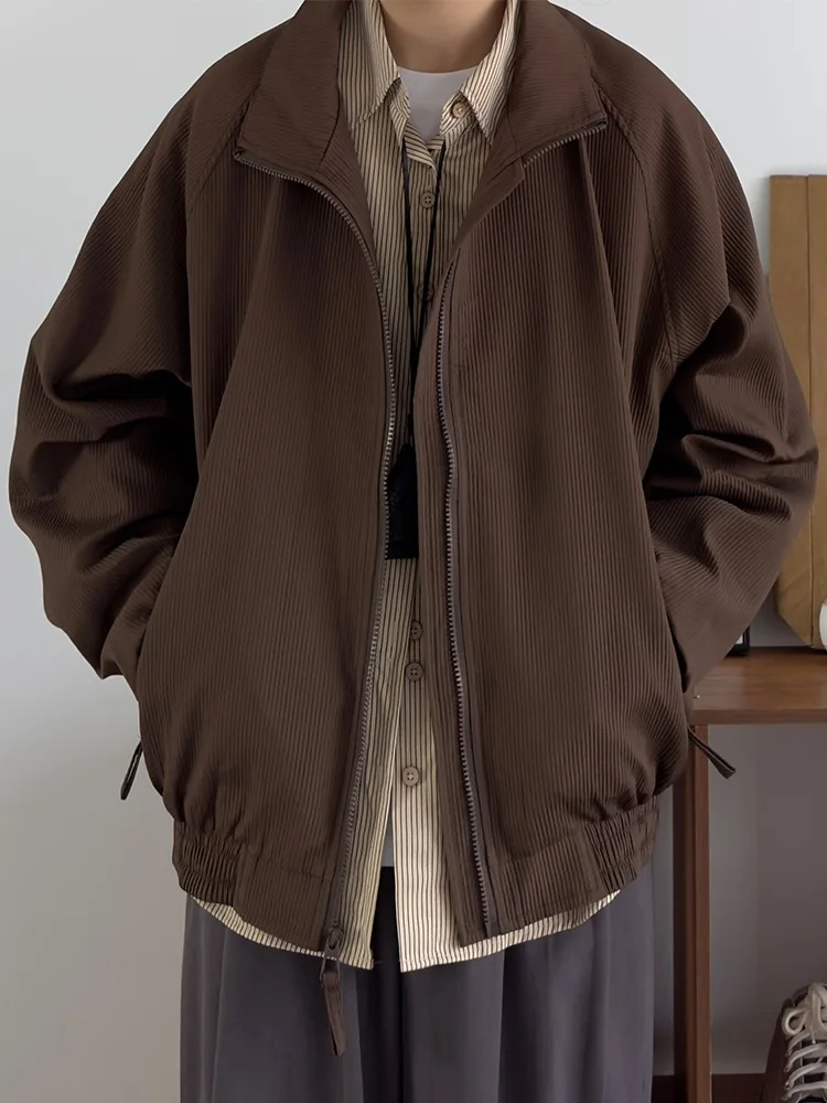 

Retro Pure Color Men's Jaet Spring Autumn Loose Fit Couple's Zipper Closure Long Sve Breathable Outerwear for Youth