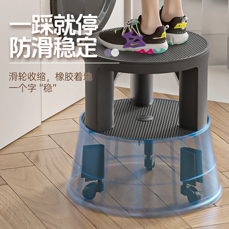 Climbing stool warehouse tally pedal pickup universal wheel movable library household ladder stool