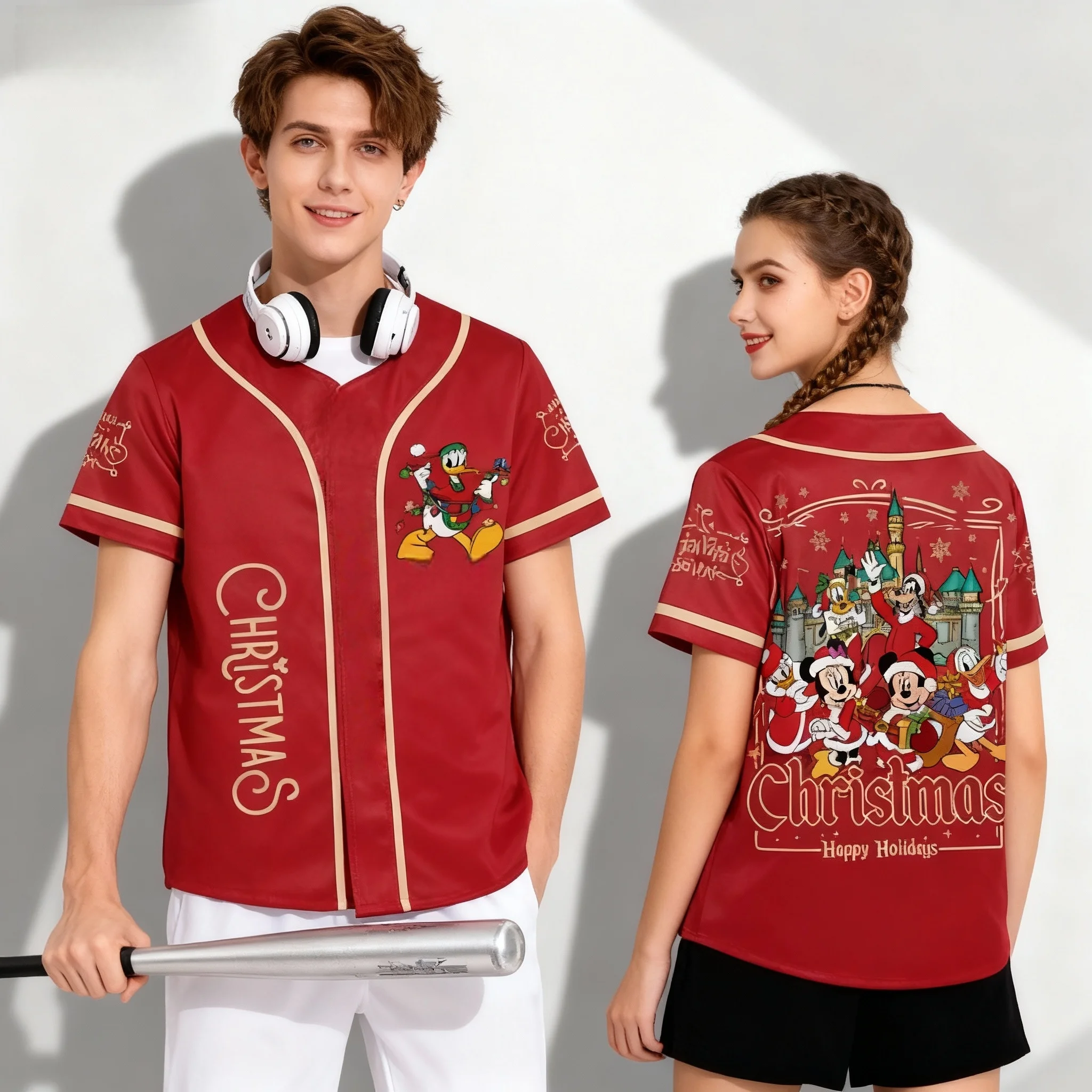 25/26 الصيف ديزني عيد الميلاد جوفي دونالد داك طبعة خاصة المتضخم البيسبول سترة الكبار الوالدين ملابس أطفال الشارع تي شيرت #2