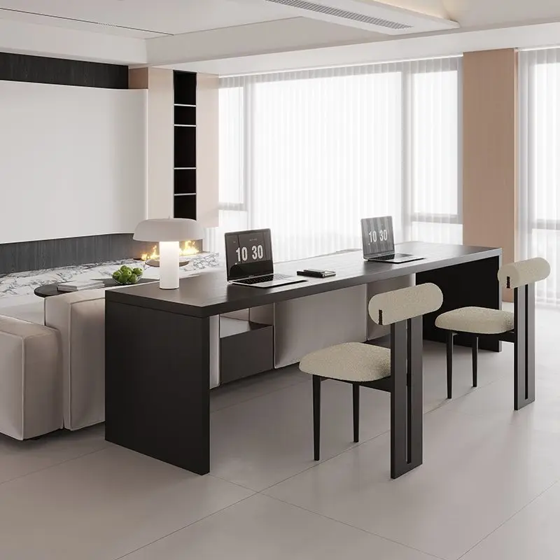 Black solid wood desk, Italian minimalist home office computer desk