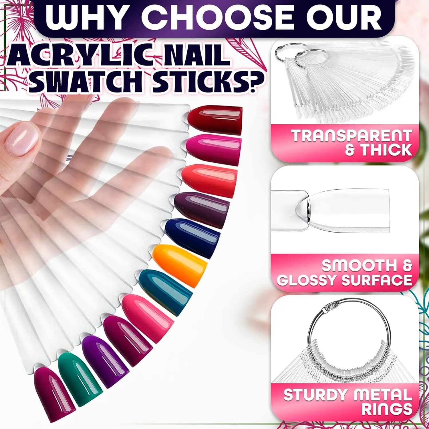 Nail Sample Display Sticks Fan Shape With Metal Separator Ring Number Stickers Hanging Ring False Nail Tips Practice Display Set