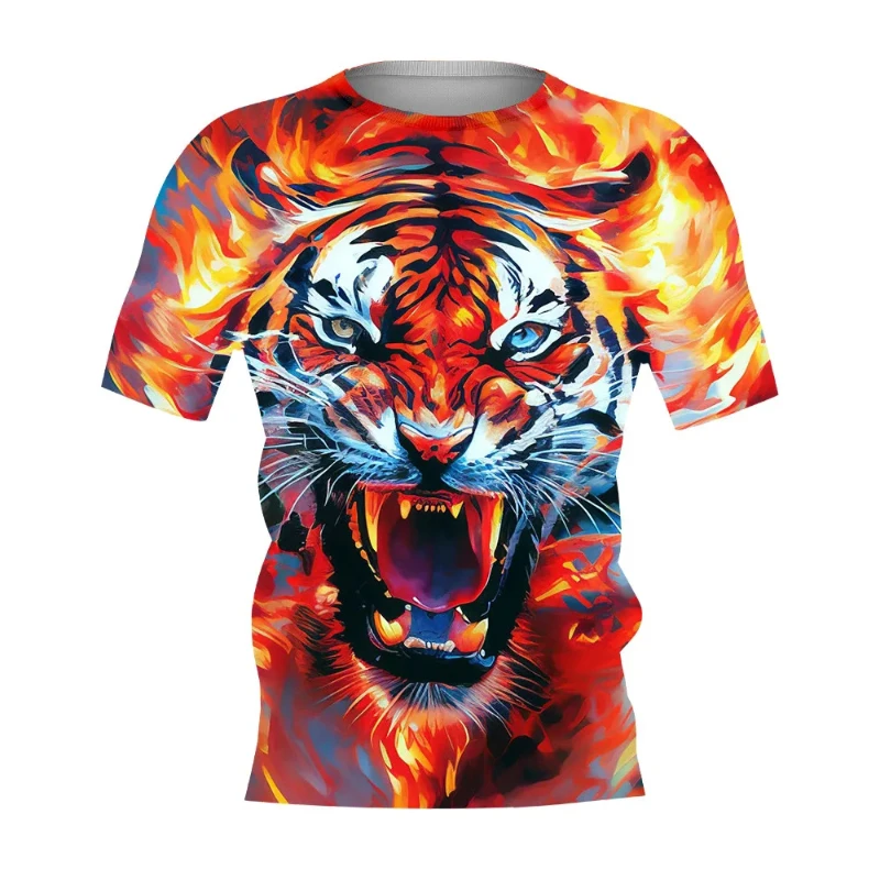 

Summer novelty, Tiger 3D printed men's T-shirt, mainstream fashion, short sleeved, urban fashion, new large round neck top