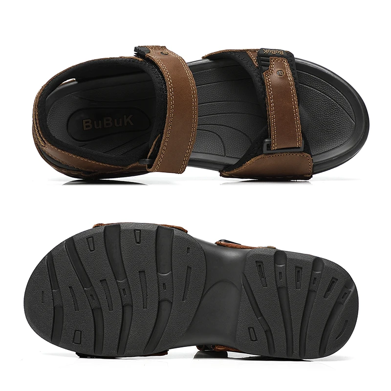 First-Layer Cowhide Men's Sports Sandals, Open-Toe Outdoor Non-Slip Sandals, Casual Men's Shoes, Outdoor Fashion Beach Shoes, Li