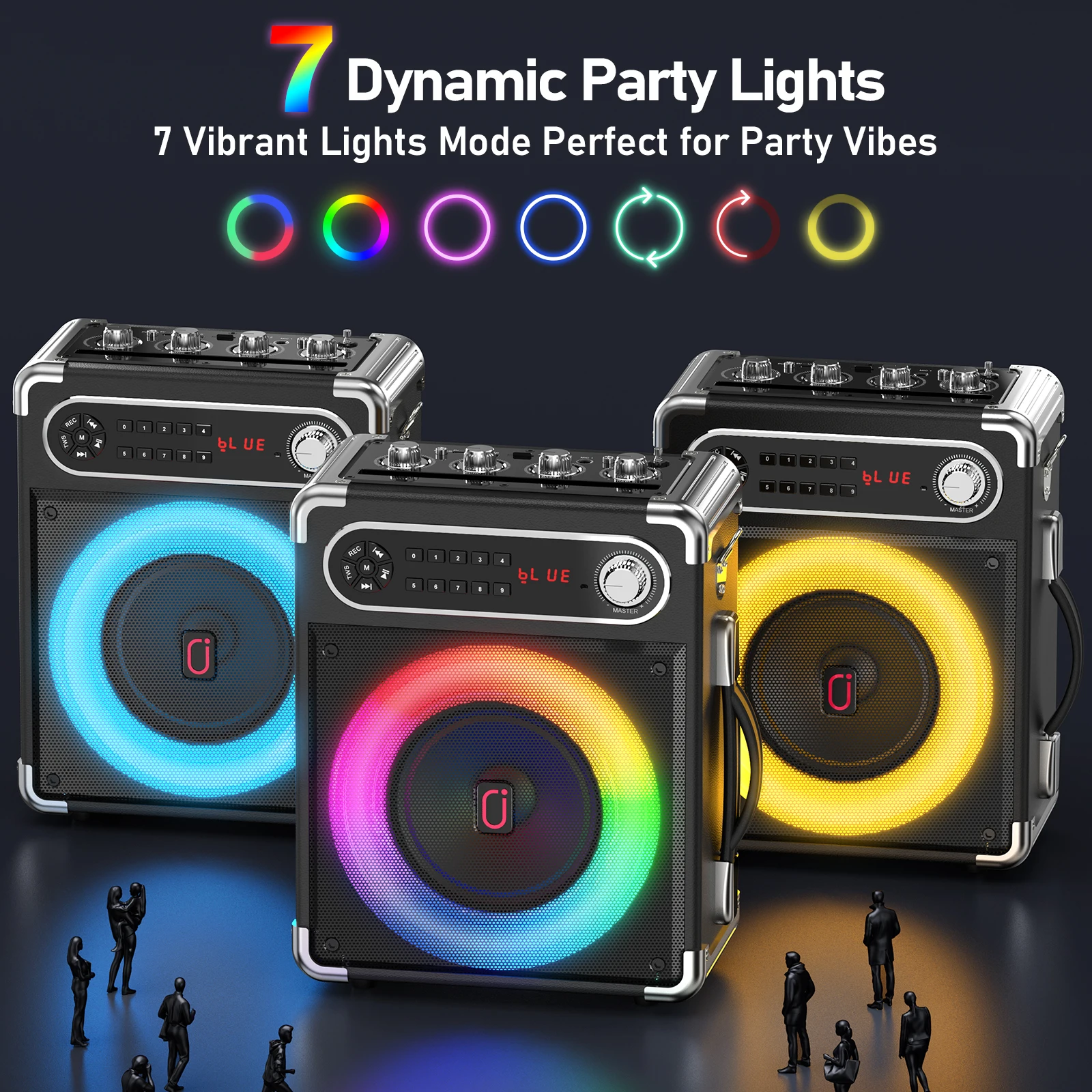 Máquina de Karaoke negra de 55 con 2 micrófonos inalámbricos, altavoz Bluetooth portátil con ajuste de graves/acrejos, sistema PA