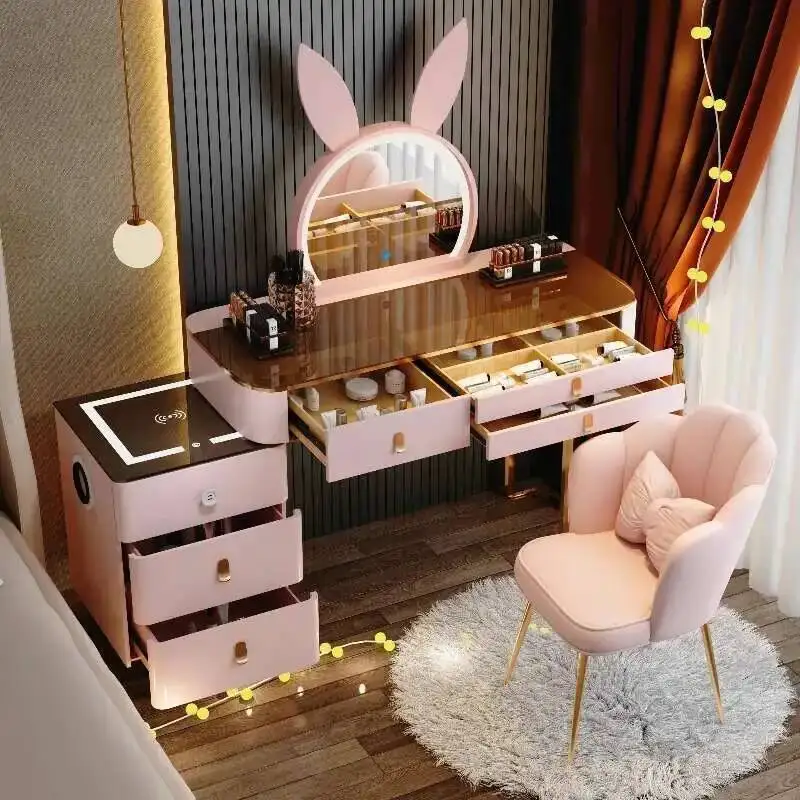 

Comfortable Headdresses Makeup Desk Bedroom Makeup Vanity Vanity Desk With Light Mirror With Seat Rabbit Mirror Dressing Table