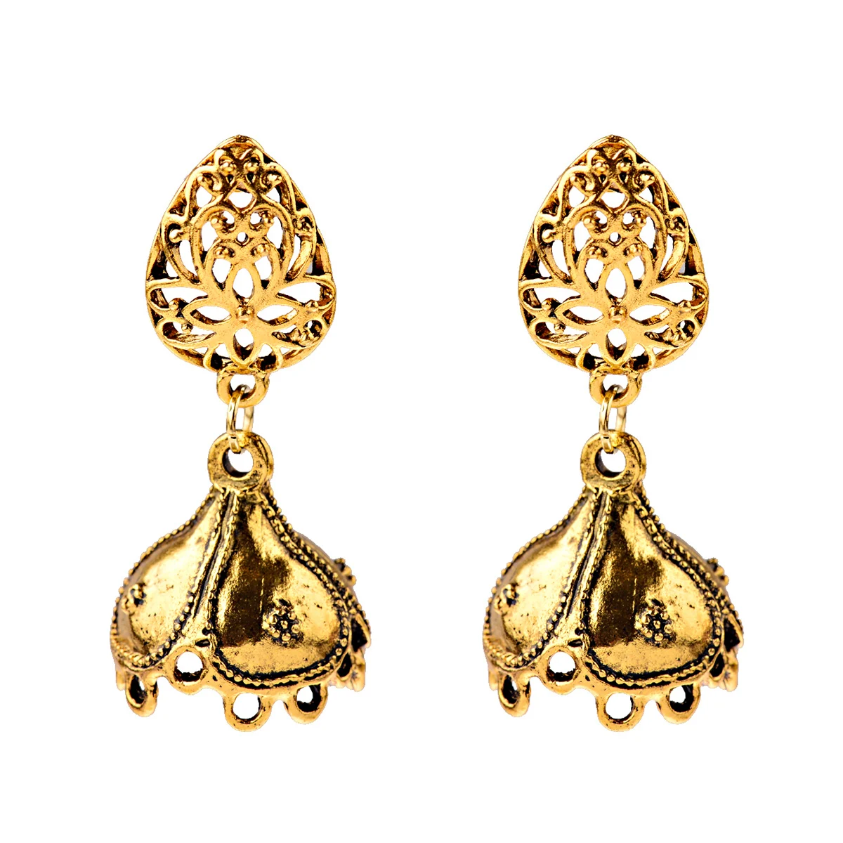 Ethnic Geometric Gold Color Bell Earring Women's Vintage Trendy Wedding Earrings Indian Jewelry Wholesale Boucles D'oreille view 5
