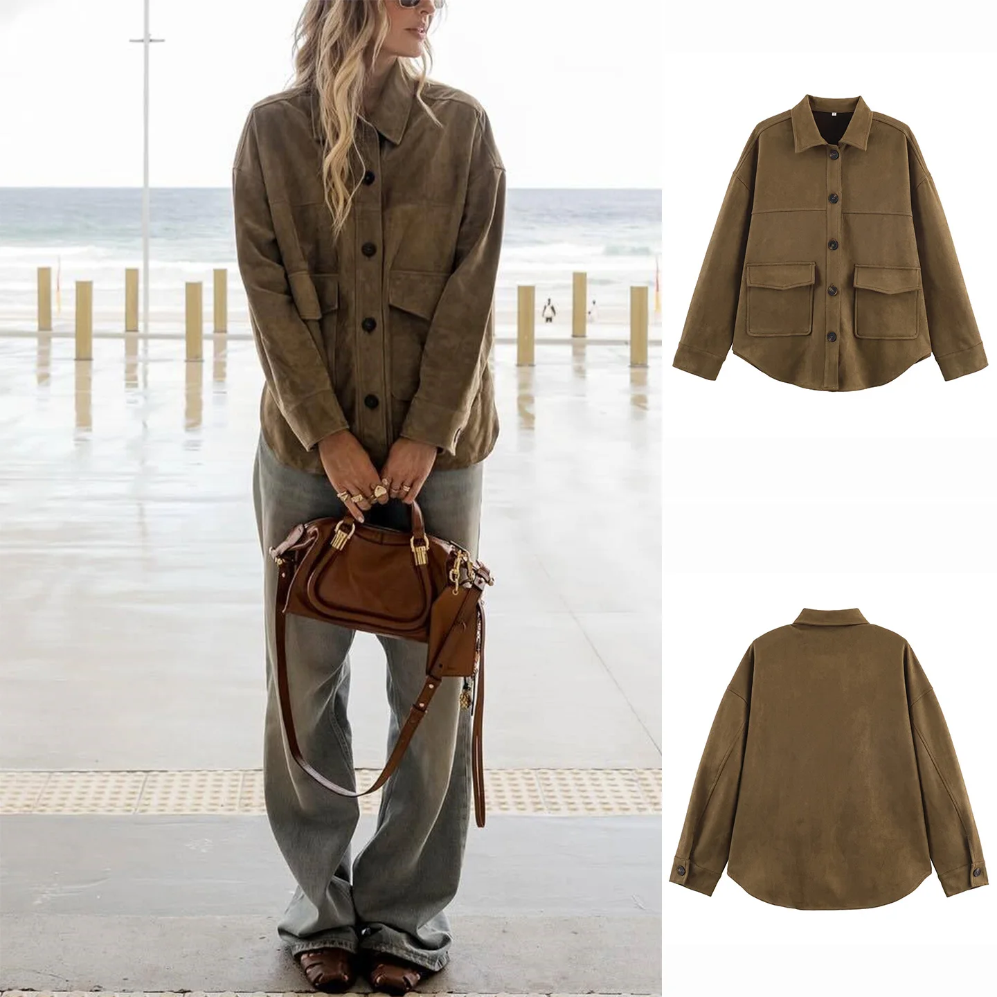 

Женская верхняя одежда Cool American Sle Pilot Jaet, длинный свек, отложной воротник, замшевая кожа на пуговицах спереди, новое осеннее поступление