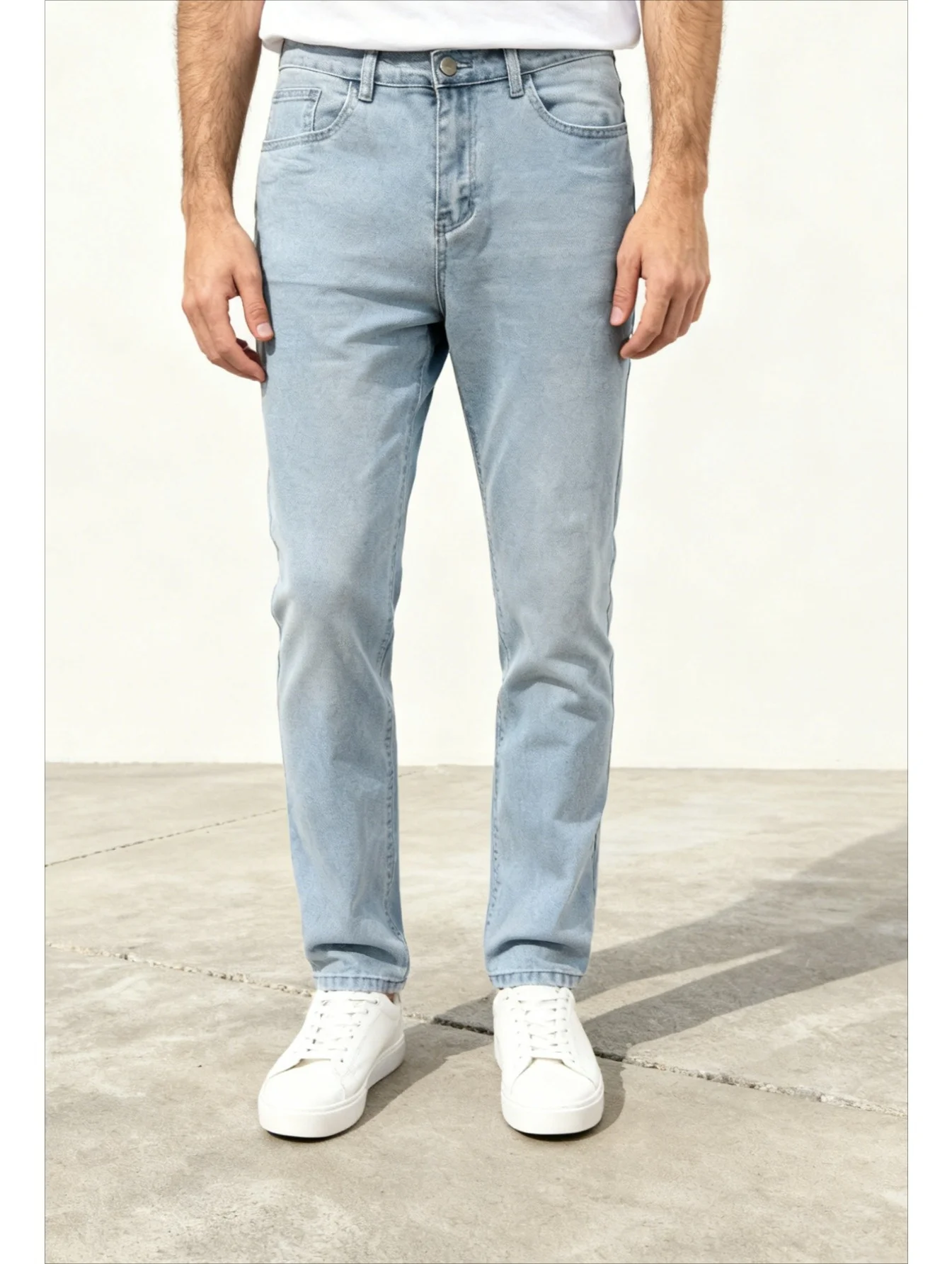 

Мужские облегающие эластичные джинсы, классические прочные джинсовые брюки для повседневной повседневной офисной одежды, круглые на весь год