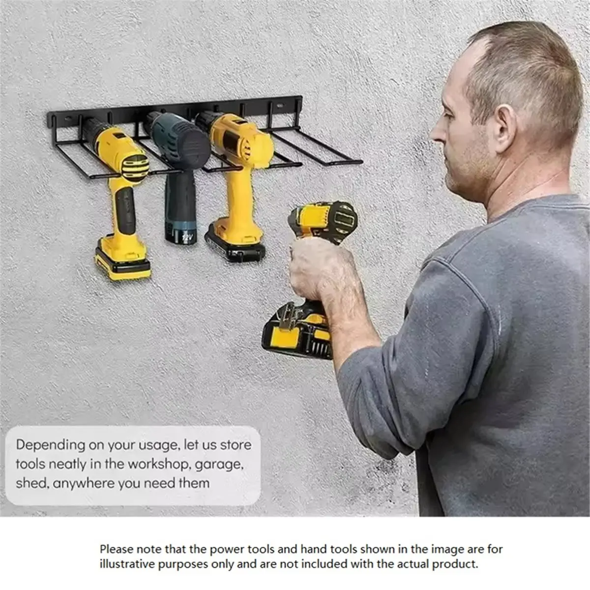 Wall Mounted Power Tool Holder - Heavy Duty Metal Drill Storage Organizer Rack for Garage Workshop
