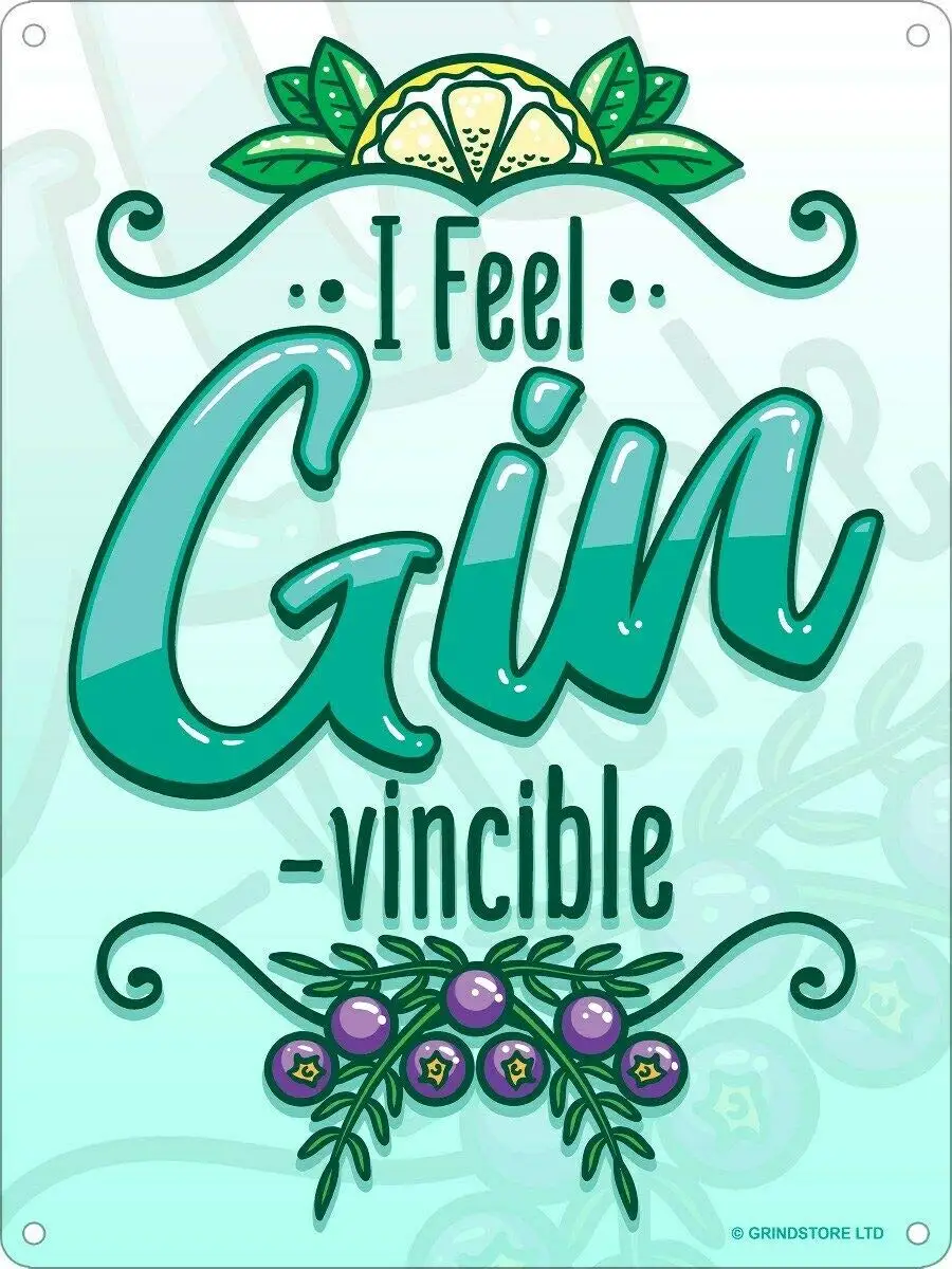 1p,Mini  I Feel Gin-Vincible Retro Wall Home Bar Pub Vintage Cafe Decor, 8x12 Inch