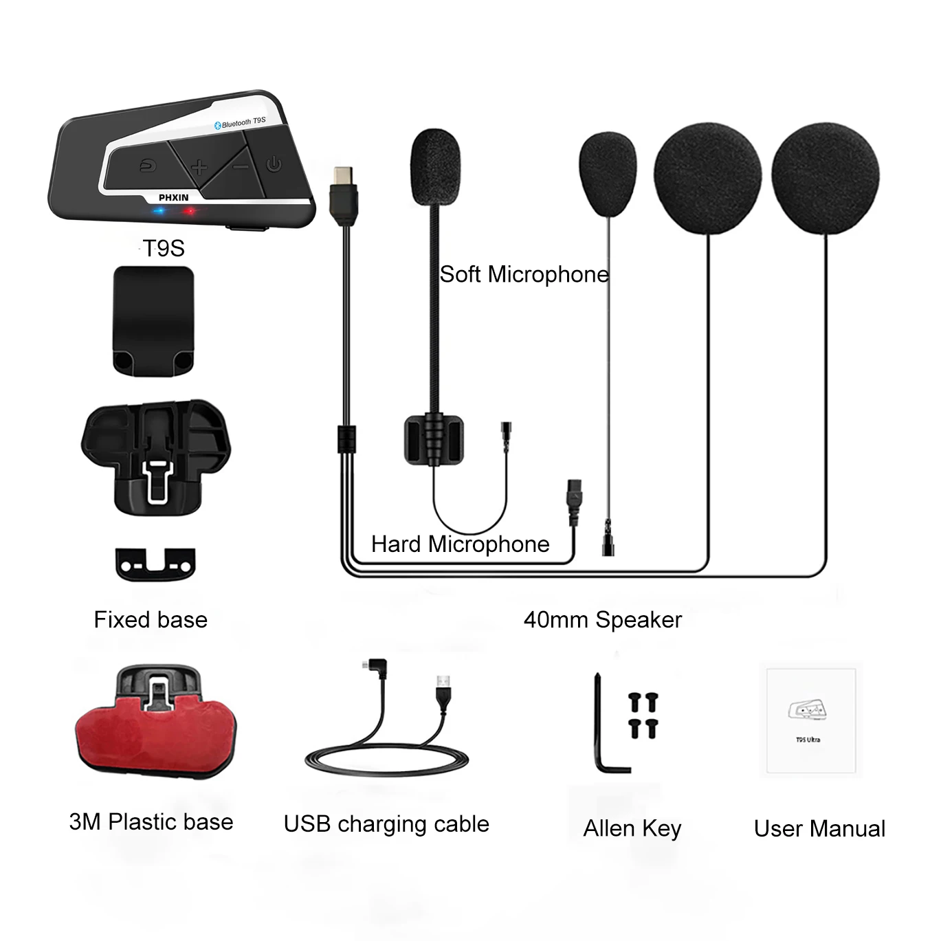 

New PHXIN motorcycle helmet bluetooth headset 2 Riders intercom full helmet wireless noise reduction waterproof music FM