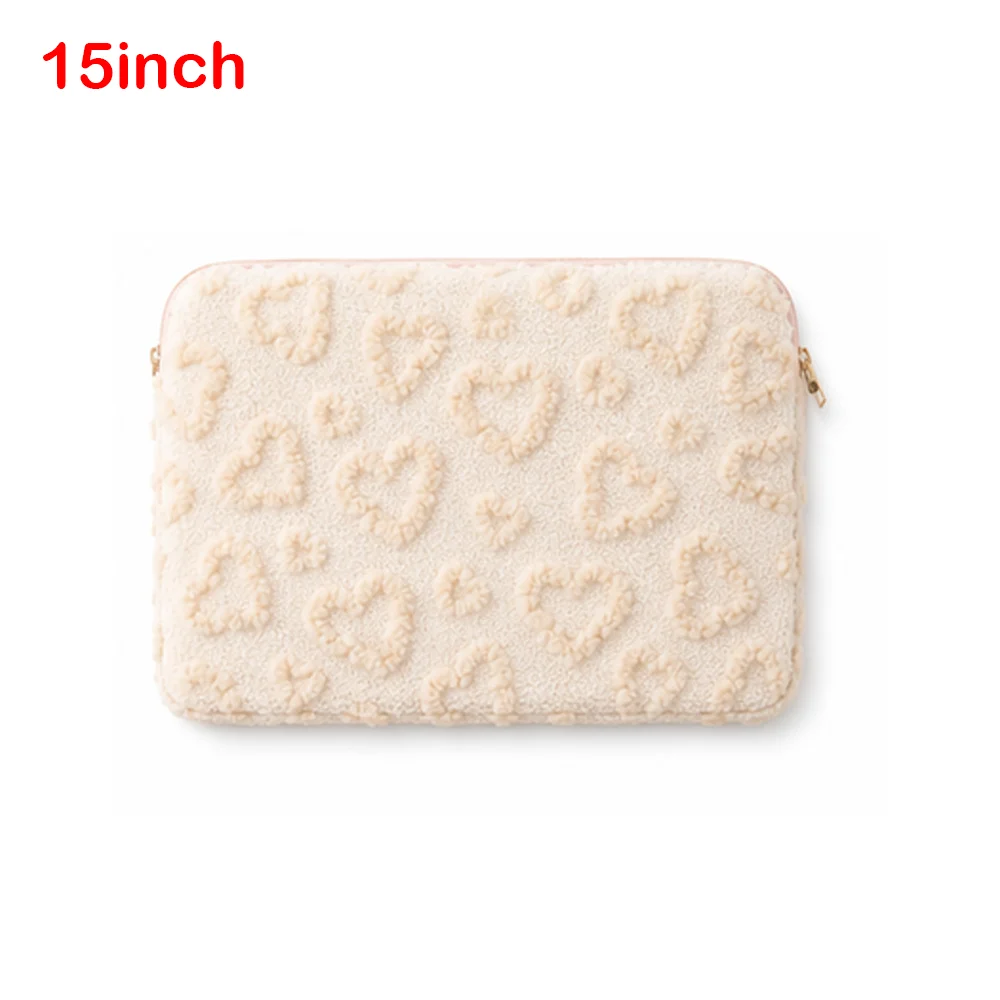 New 11/13/15inch Laptop Sleeve Heart Pattern Zipper Closure Notebook Computer Sleeve Soft Texture Tablet Sleeve Laptop Storage