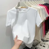 2025 Summer T Shirts For Women High Quality Solid Casual Female Korean Streetwear Tees Unisex Basic Solid Young Cool Tops
