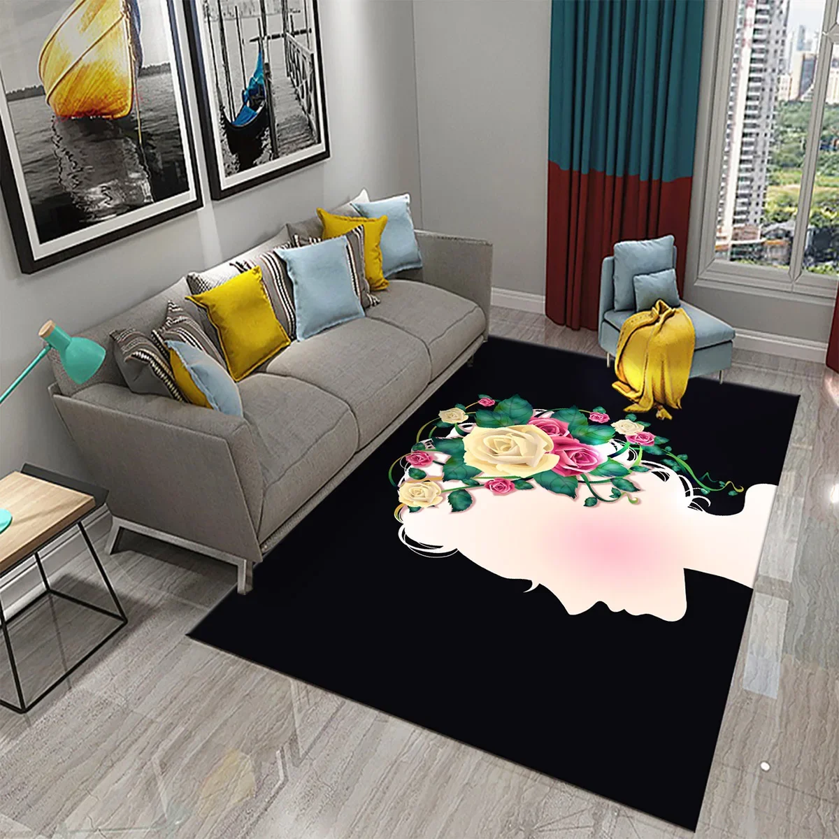 3D Colorful Flower Butterfly Woman Abstract Carpet Kitchen Bathroom Entrance Non-slip Rug Living Room Girls Bedroom Decor Rugs