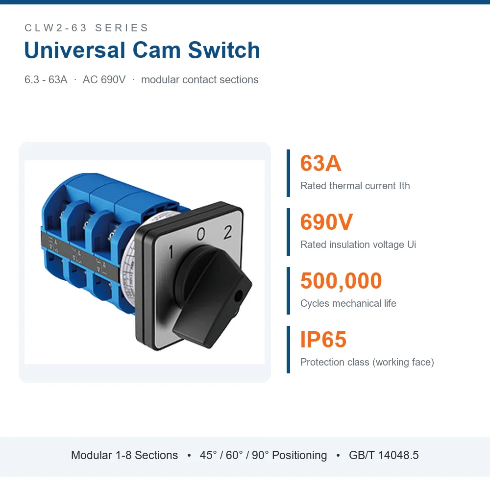 CNTD CLW2-63 Series Cam Switch Universal Rotary Changeover Switch 63A Multi-position Industrial Control Switch for Machinery