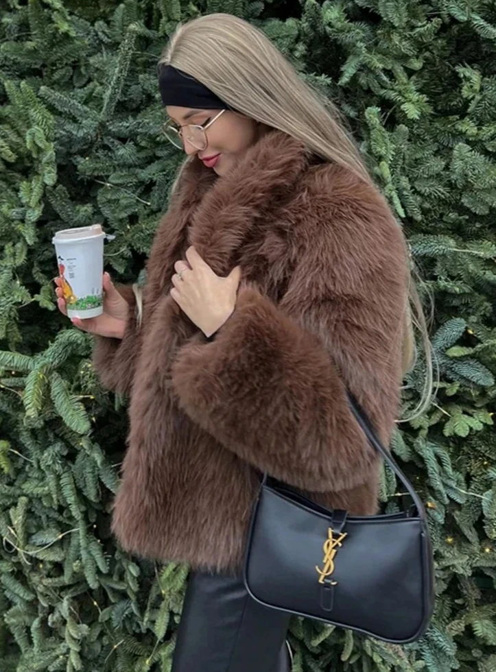 Nouveau Style de rue Faux manteau femmes épais chaud automne hiver en peluche fourrure pardessus de haute qualité col montant veste de fourrure de renard