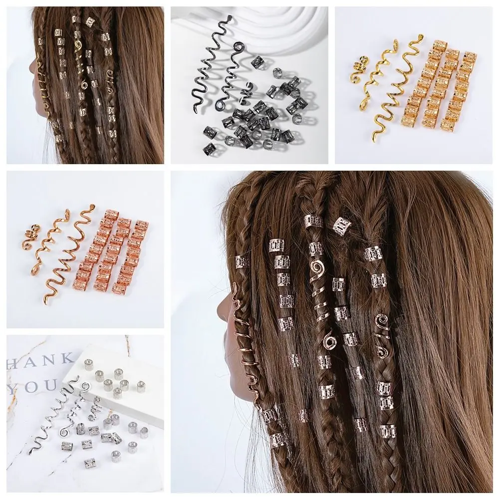 

28pcs/set Decoration Alloy Hair Ring Clips Silver Golden Dirty Braid Hair Buckles Snake Curve Hair Charms Ladies