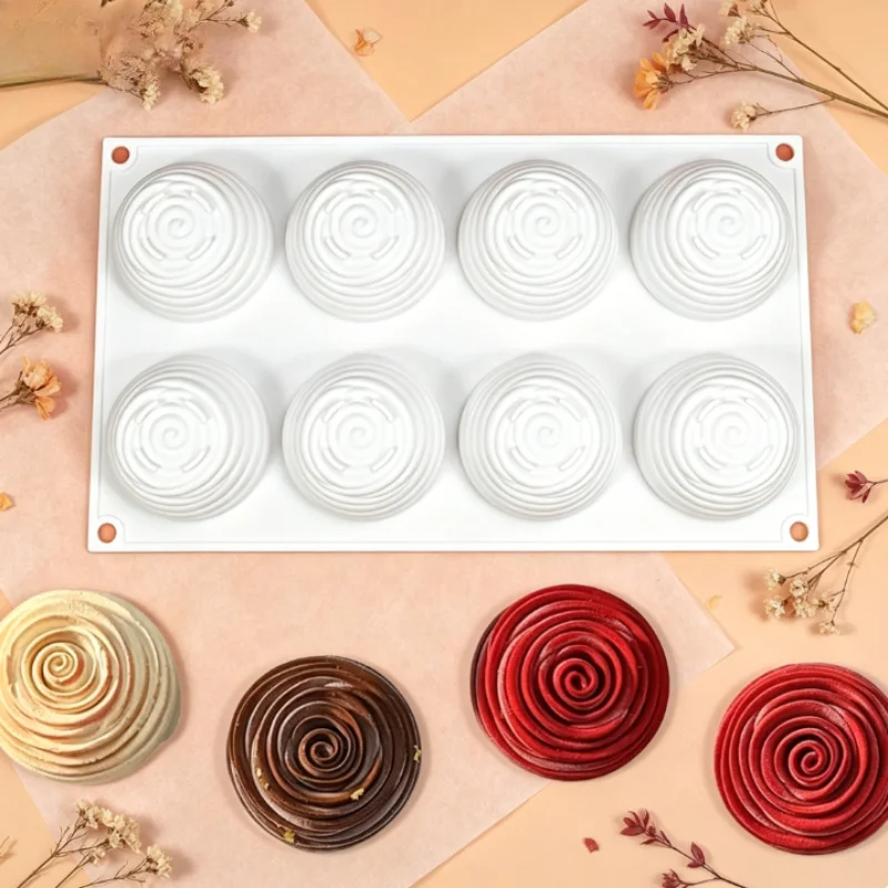 1pc 8-cavity rotating rose cake mold, dynamic blooming art, romantic visual tool