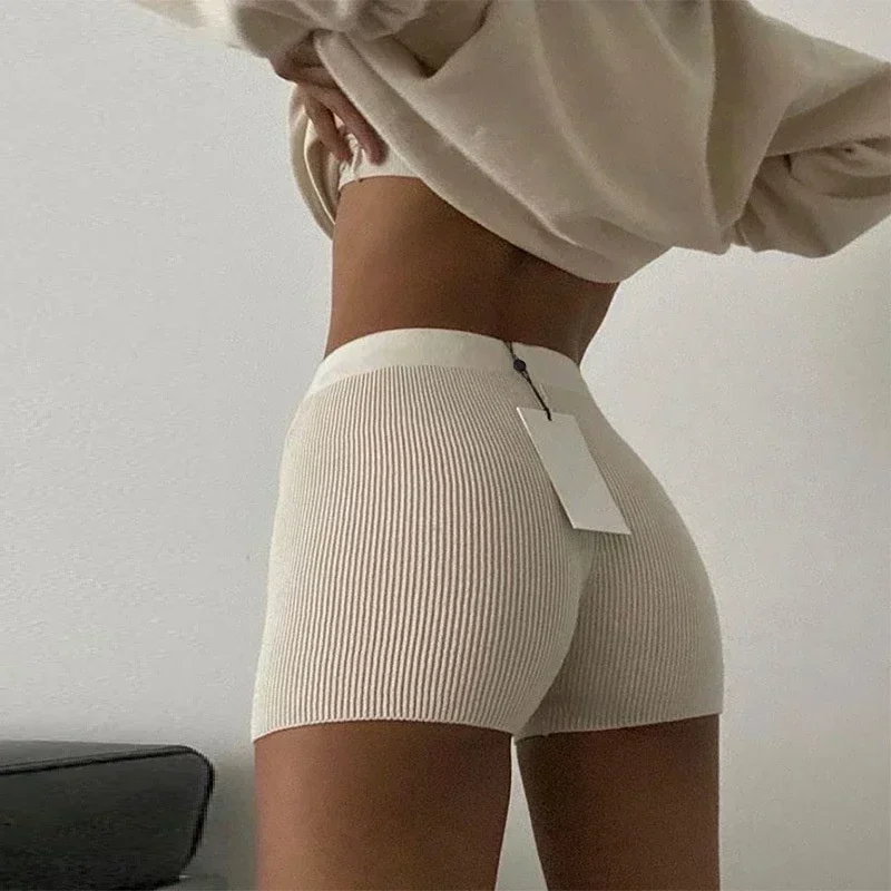 Summer Knit Shorts Cotton White Women Casual Mini Black Sexy High Waist Ribbed Streetwear Basic Biker Shorts High Stretched