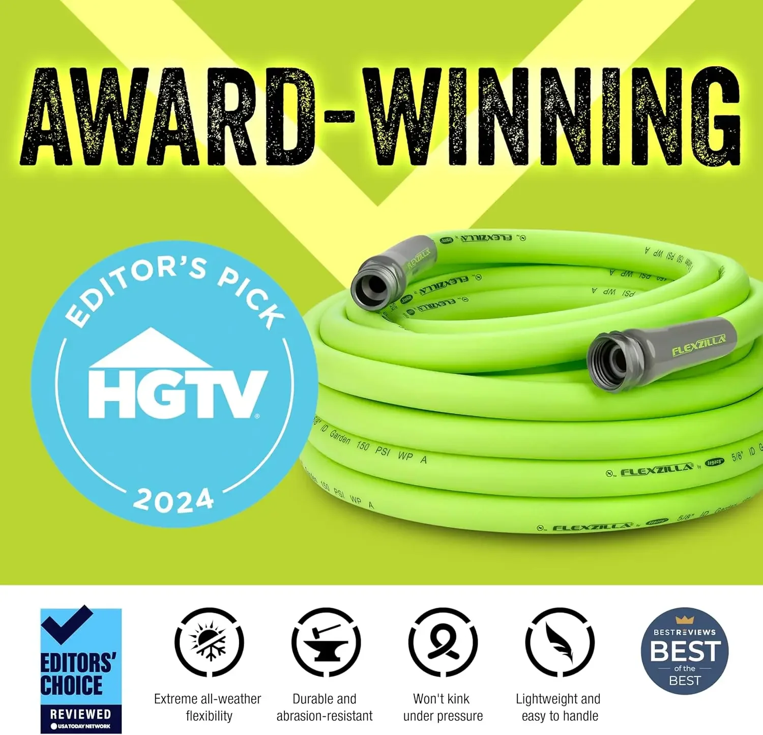 Garden Hose 5/8 in. x 50 ft, Heavy Duty, Lightweight, Drinking Water Safe, ZillaGreen - HFZG550YW-E