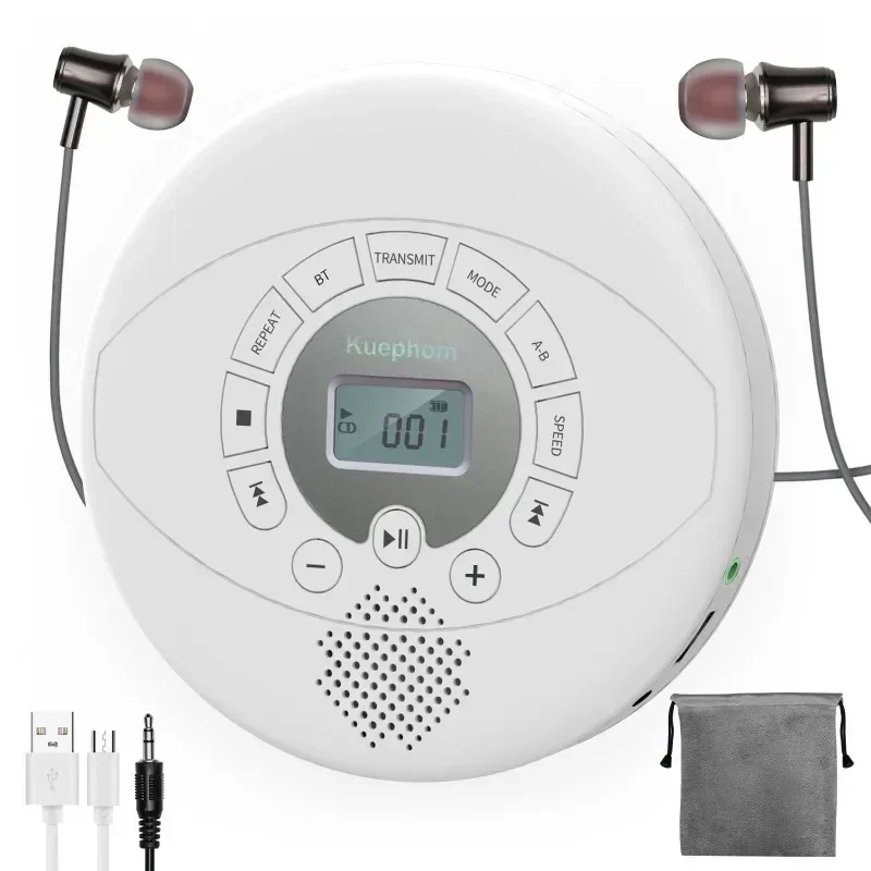 

Portable CD Player Bluetooth CD Walkman Built in Speakers Rechargeable CD Player with USB/AUX/Headphone Port