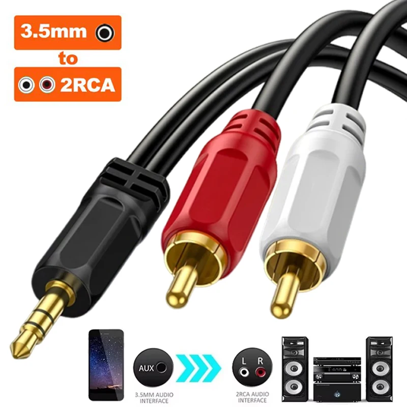 3.5mm Jack To 2 RCA Audio Line Cable Stereo Jack Male To  RCA Male Aux Cable for TV Sound Phone Laptop Mp3 Laptop Video Speakers
