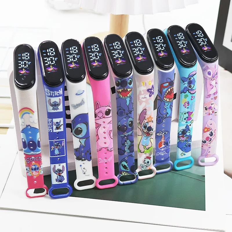 Lilo & Stitch LED Watertight Watch Disney Cute Boys Girls Wristwatch Anime Movie Derivative Peripherals Accessories Party Gifts