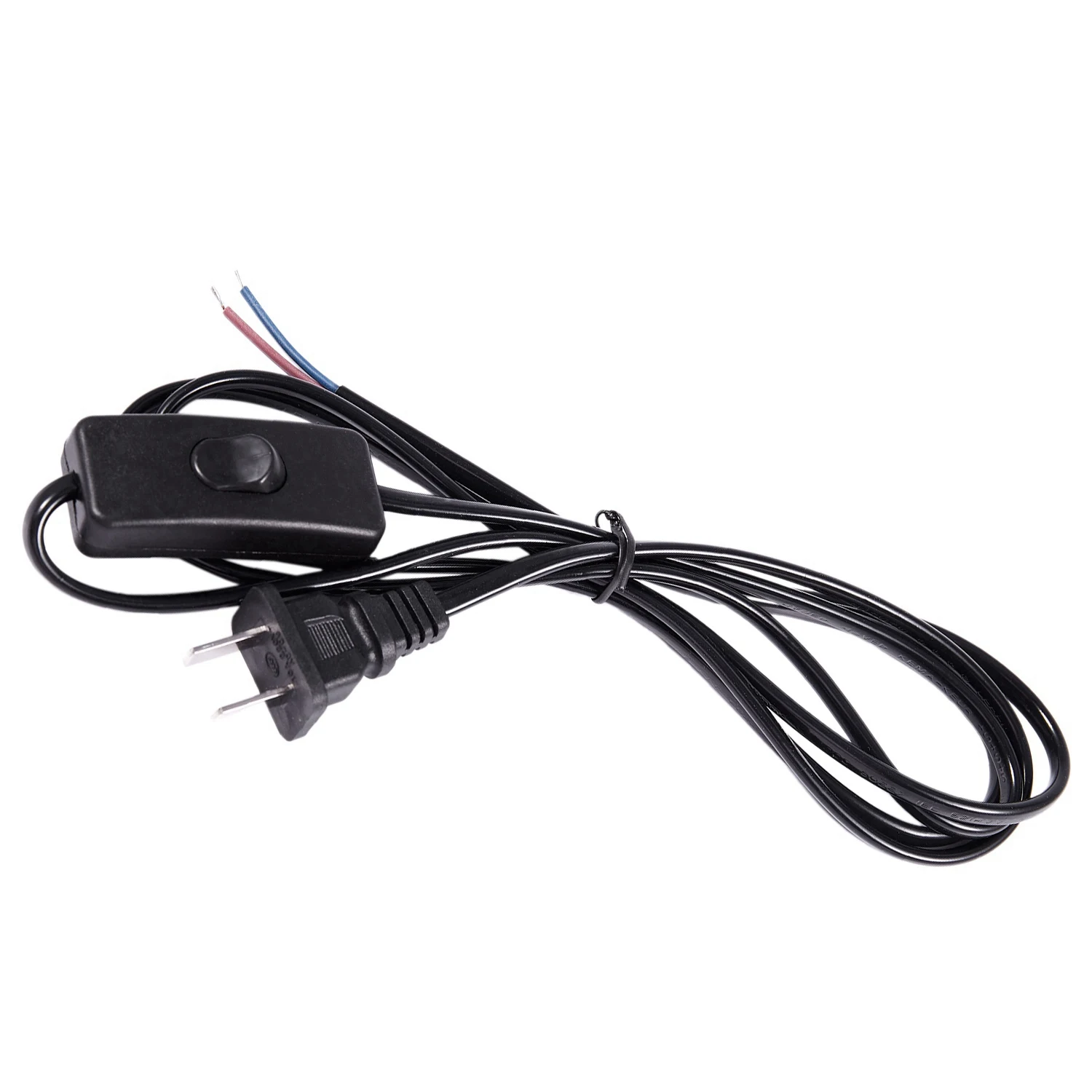 US Plug 1.8M Power Cord on/off Button Switch AC110V 3A AC250V 6A Black