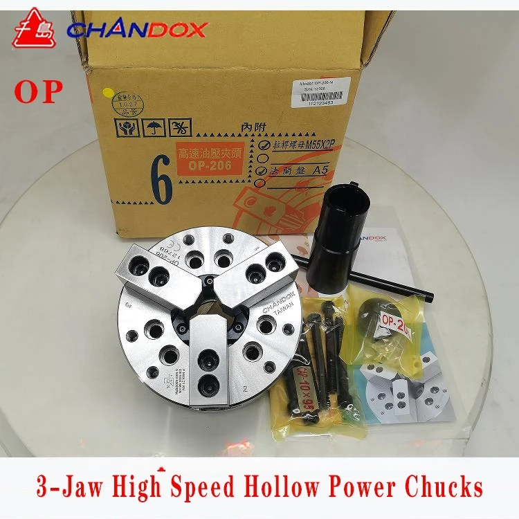 Taiwan China CHANDOX 3-Jaw High Speed Hollow Power Chucks OP-204 205 206 208 210 212 215