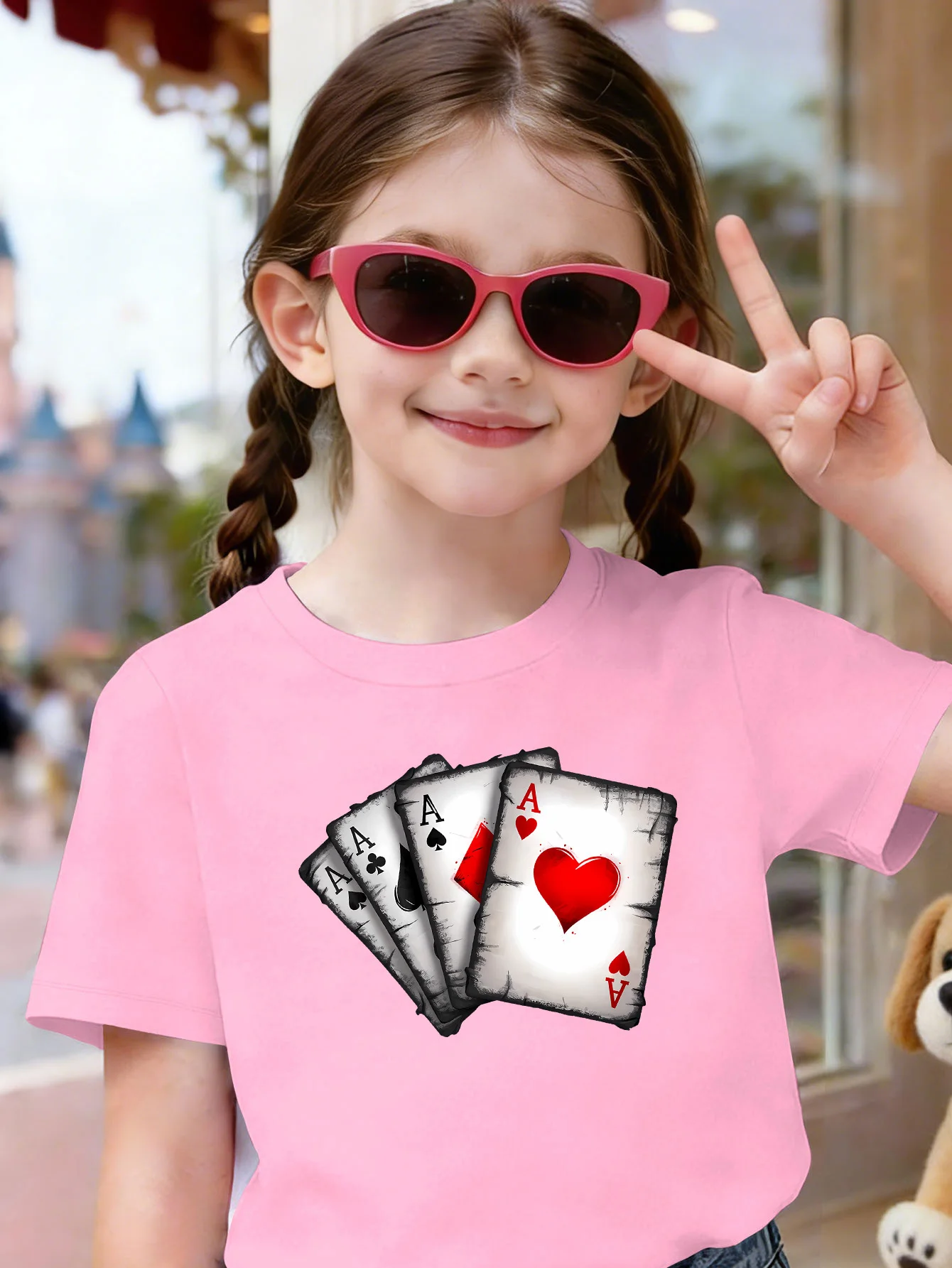 Vintage Four Aces Playing Cards Graphic Kids Tee Boys Girls Family Matching Cotton Crew Neck Short Sleeve Soft Casual Summer Tee