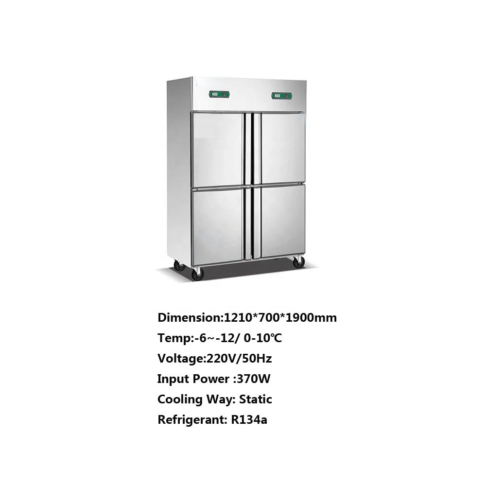 4 Door Stainless Steel Commercial Refrigerator Kitchen Cabinet Vertical Freezer Refrigerator Machine Refrigeration Equipment