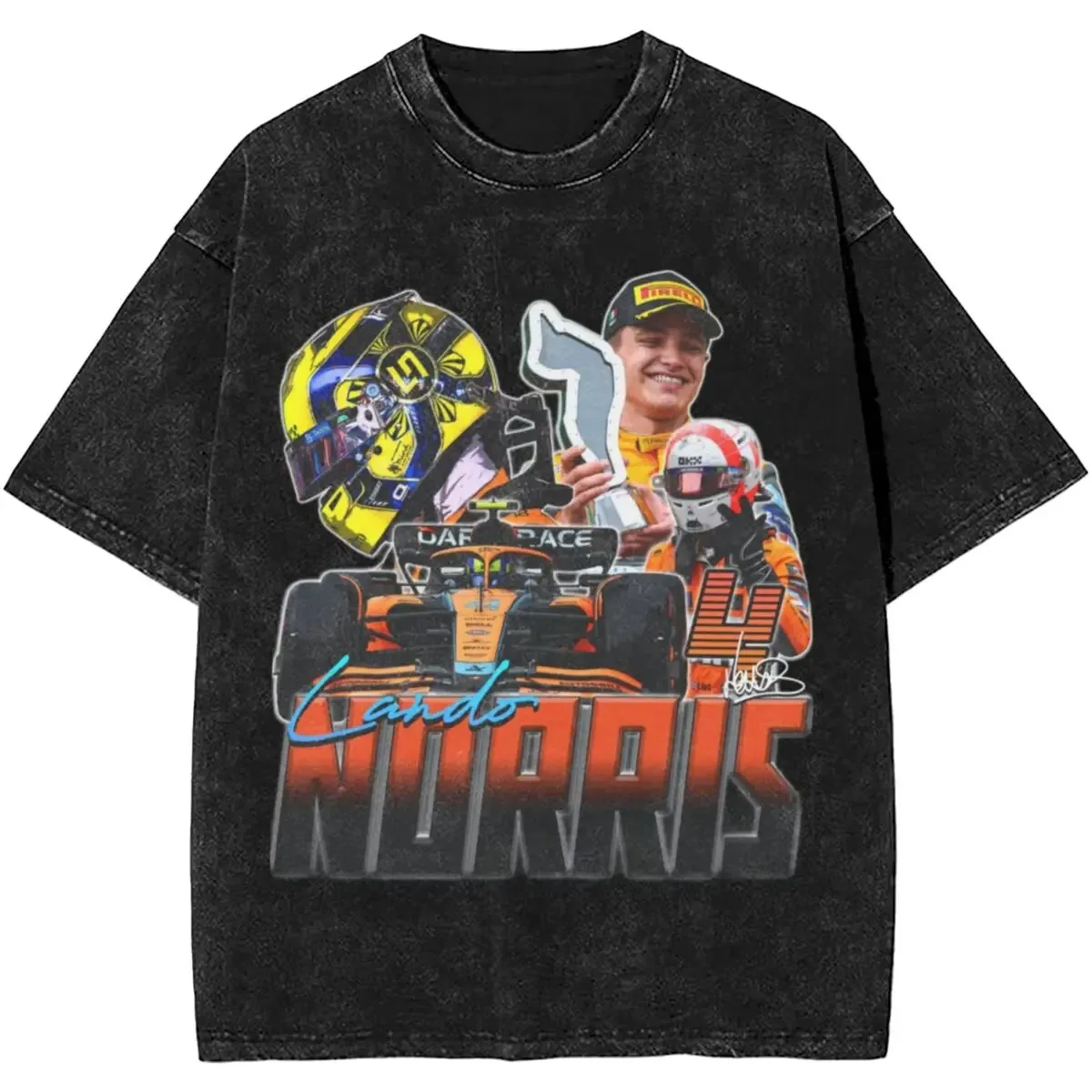 2024 neue Lando Norris Merch Gewaschene T Shirts Street Hip Hop Vintage T-Shirt F1 Racing Tees Tops für Männer Frauen Kurzarm